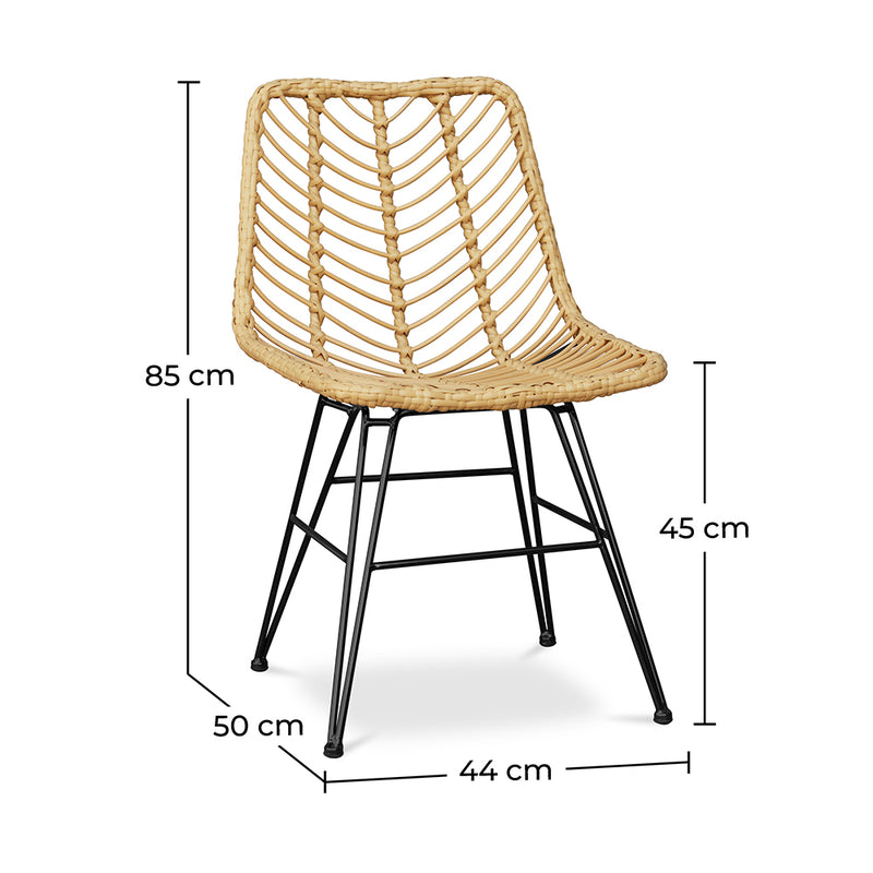 Rattan Dining Chair - Boho Style - Mia - Dimensions diagram