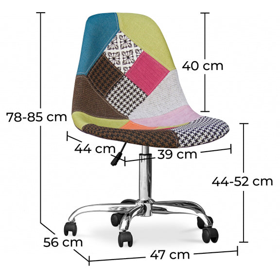 Office Chair with Wheels - Desk Chair - Upholstered in Patchwork -  Simona - Dimensions diagram