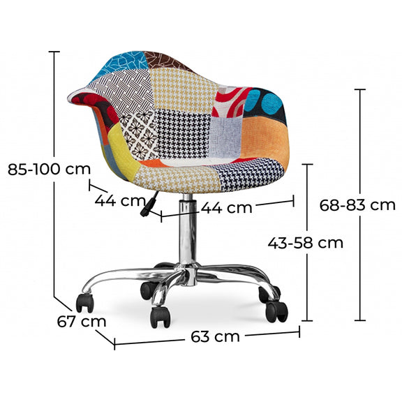 Office Chair with Armrests - Desk Chair with Wheels - Upholstered in Patchwork - Patty - Dimensions diagram