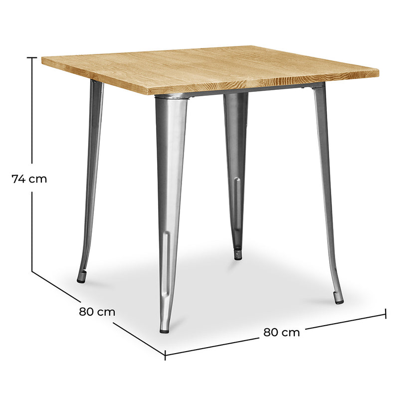 Square Industrial Dining Table - Wood and Metal - Stylix - Dimensions diagram