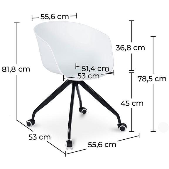 Office Chair with Armrests - Desk Chair with Castors - Guy - Joan - Dimensions diagram