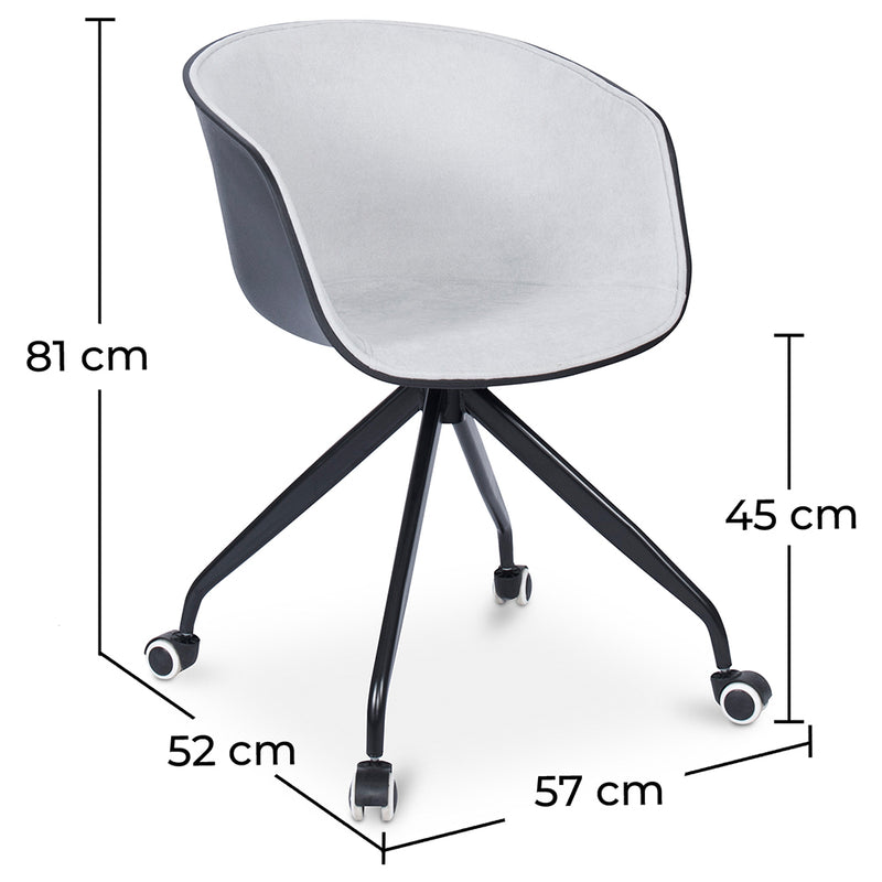 Upholstered Office Chair with Armrests - Desk Chair with Castors - Black and White - Jodie - Dimensions diagram