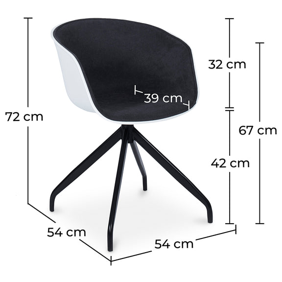 Upholstered Office Chair with Armrests - Black and White Desk Chair - Jodie - Dimensions diagram