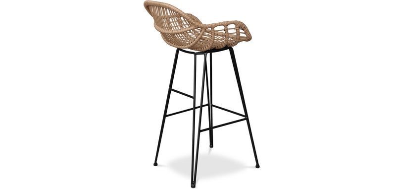 Tabouret de bar en rotin avec accoudoirs - Style Boho Bali - 75cm - Many