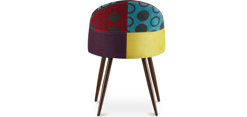 Cadeira de jantar estofada em patchwork, design escandinavo retro, pernas de madeira escura - Evelyne Ray