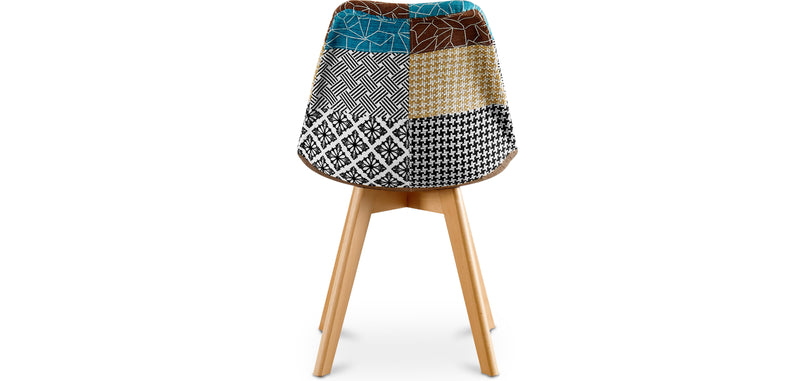 Cadeira de sala de jantar Denisse, design escandinavo estofado, pernas de madeira, premium, nova edição - patchwork Patty