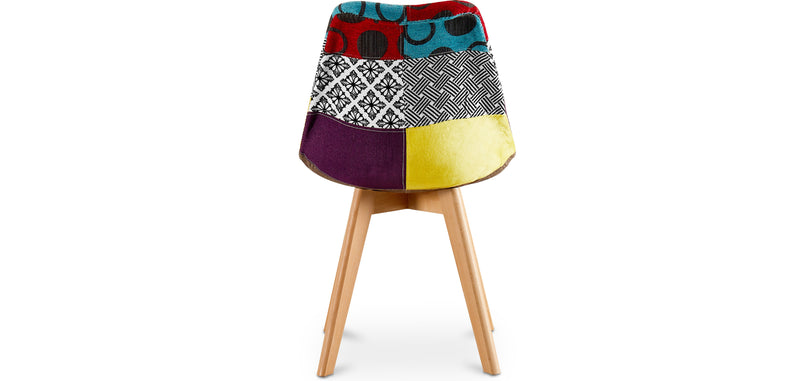 Cadeira de sala de jantar Denisse, design escandinavo estofado, pernas de madeira, premium, nova edição - patchwork Ray