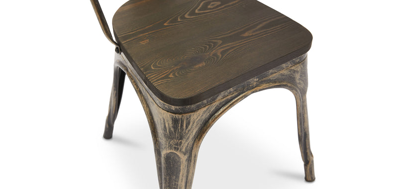 Cadeira de jantar ao estilo Tolix com design industrial em metal e madeira escura - Nova edição