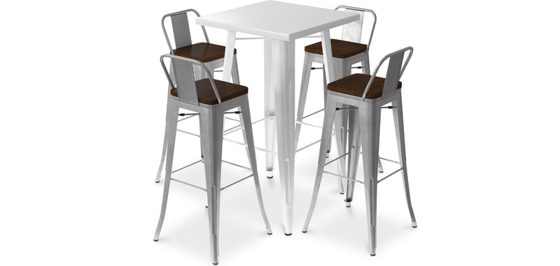 Ensemble Table Blanche et 4 Tabourets de Bar Design Industriel - Bistrot Stylix