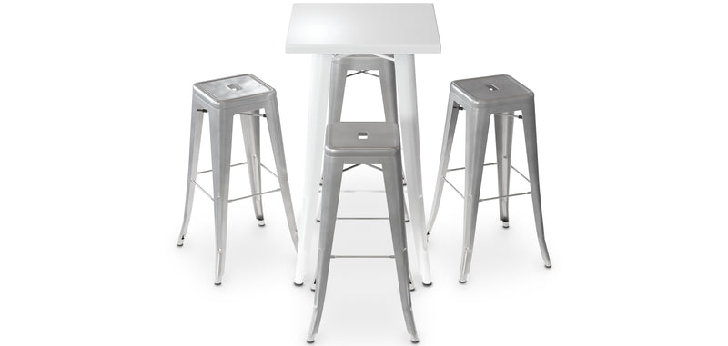 Pack Tabouret de Table Blanc et Pack de 4 Tabourets de Bar - Design Industriel - Métal - Nouvelle Edition - Bistrot Stylix