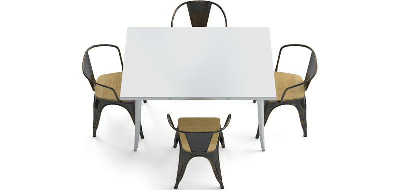 Pack Table de salle à manger et 4 chaises de salle à manger avec accoudoirs Design industriel - Nouvelle édition - Bistrot Stylix