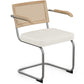 Chaise de salle à manger avec accoudoirs En Bouclette Fausse Fourrure Tapissée - Boucles Blanches- Bois et rotin - Birey