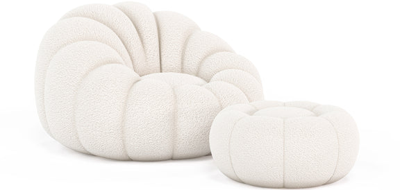 Upholstered Armchair with Ottoman - White Boucle - Rubi - gallery 3