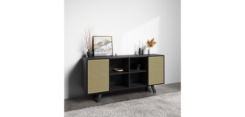 Aparador de madeira natural - design vintage - preto - Edan