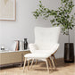 Armchair with Bouclé Faux Fur Upholstered Footrest - White Loops - Huda