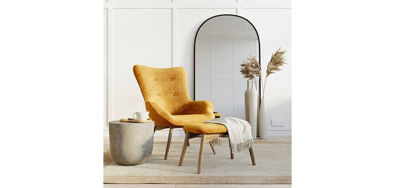 Fauteuil avec repose-pieds - Revêtu de velours - Style scandinave - Huda