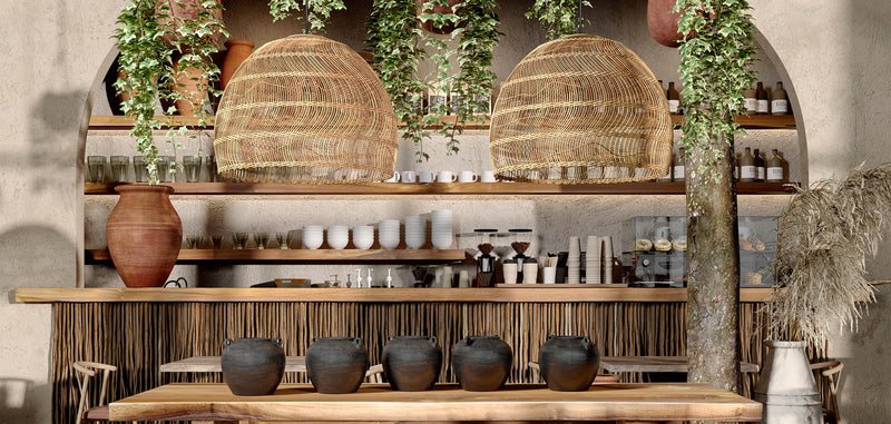 Hanging Lamp Boho Bali Style Natural Rattan - 40 cm - Hoa - gallery 5