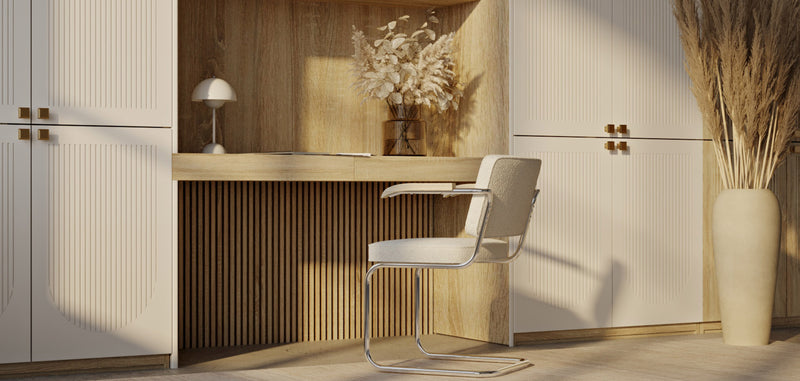 Chaise de salle à manger avec accoudoirs En Bouclette Fausse Fourrure Tapissée - Boucles Blanches - Henr