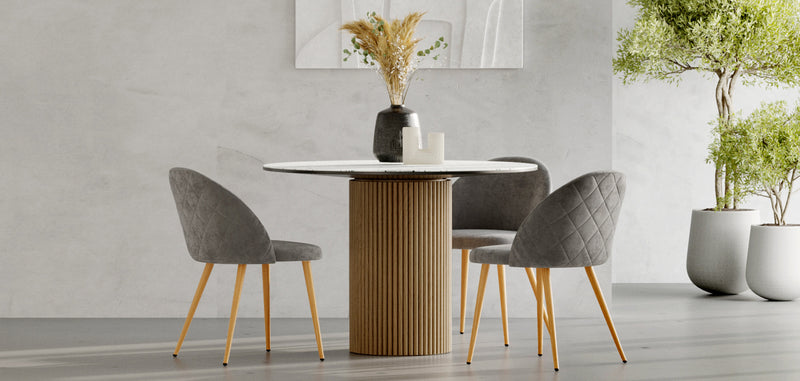 Chaise de Salle à Manger - Revêtue de Velours - Dossier avec Motif - Evelyne