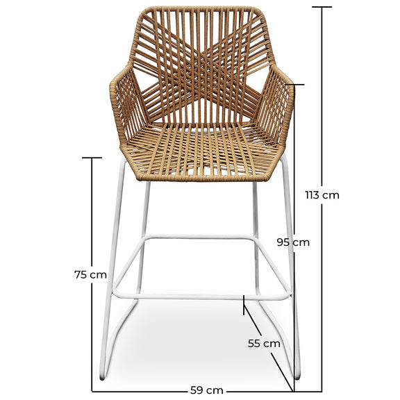 Rattan Boho Bali Design Stool - 75cm - Tale - Dimensions diagram