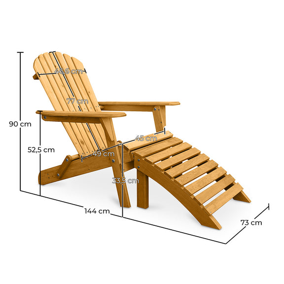 Deck Chair with Footrest - Wooden Garden Chair - Adirondack - Dimensions diagram