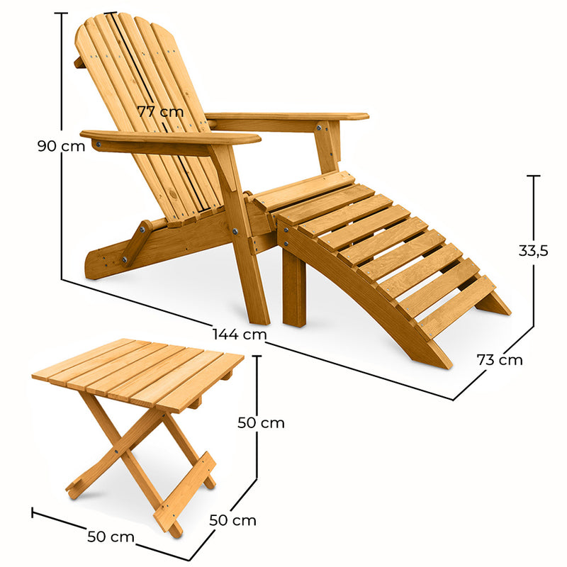 Outdoor Chair with Footstool and Outdoor & Garden Table - Wood - Alana - Dimensions diagram