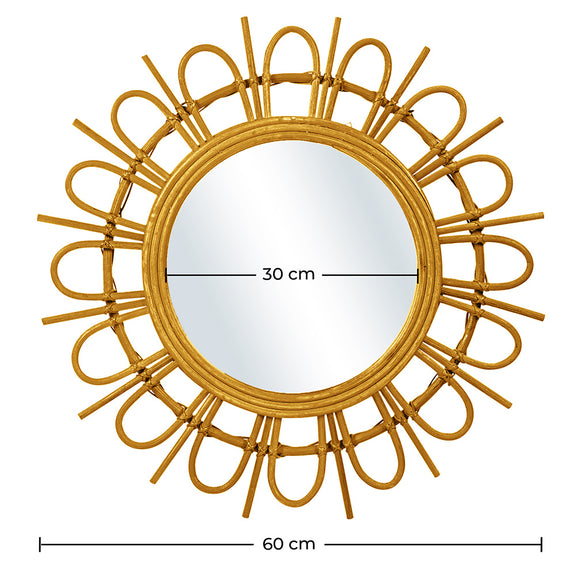 Wall Mirror - Boho Bali Round Design (60 cm) - Miu - Dimensions diagram