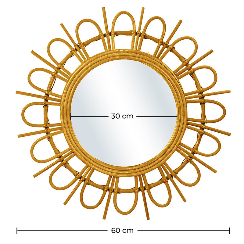 Wall Mirror - Boho Bali Round Design (60 cm) - Miu - Dimensions diagram