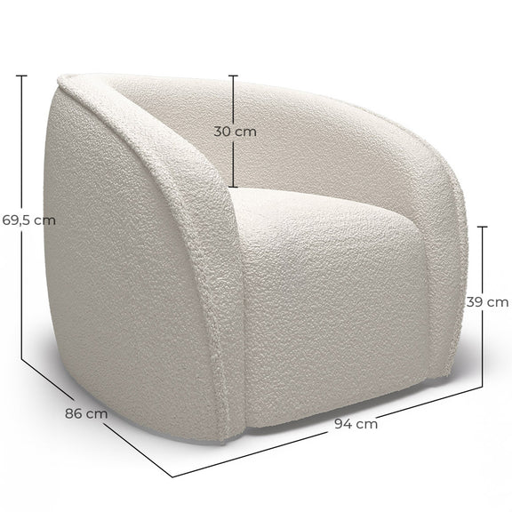 Armchair with Armrests - Upholstered in Boucle Fabric - Seral - Dimensions diagram