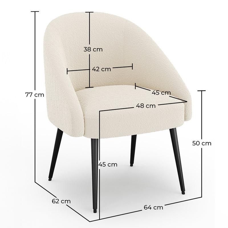 Design Armchair - Upholstered in Boucle Fabric - Wasda - Dimensions diagram