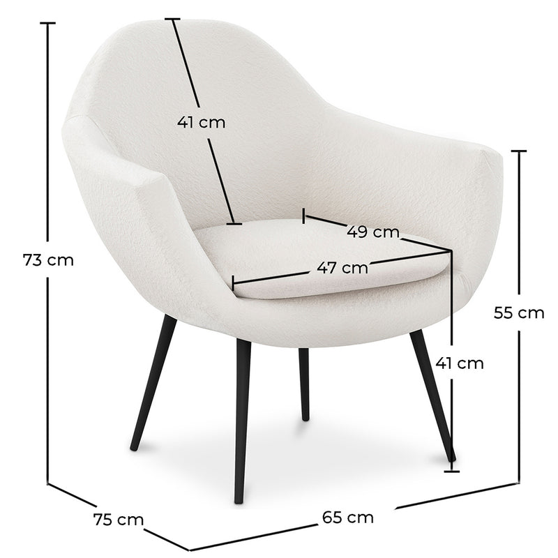 Armchair with Armrests - Upholstered in Boucle Fabric - Eila - Dimensions diagram