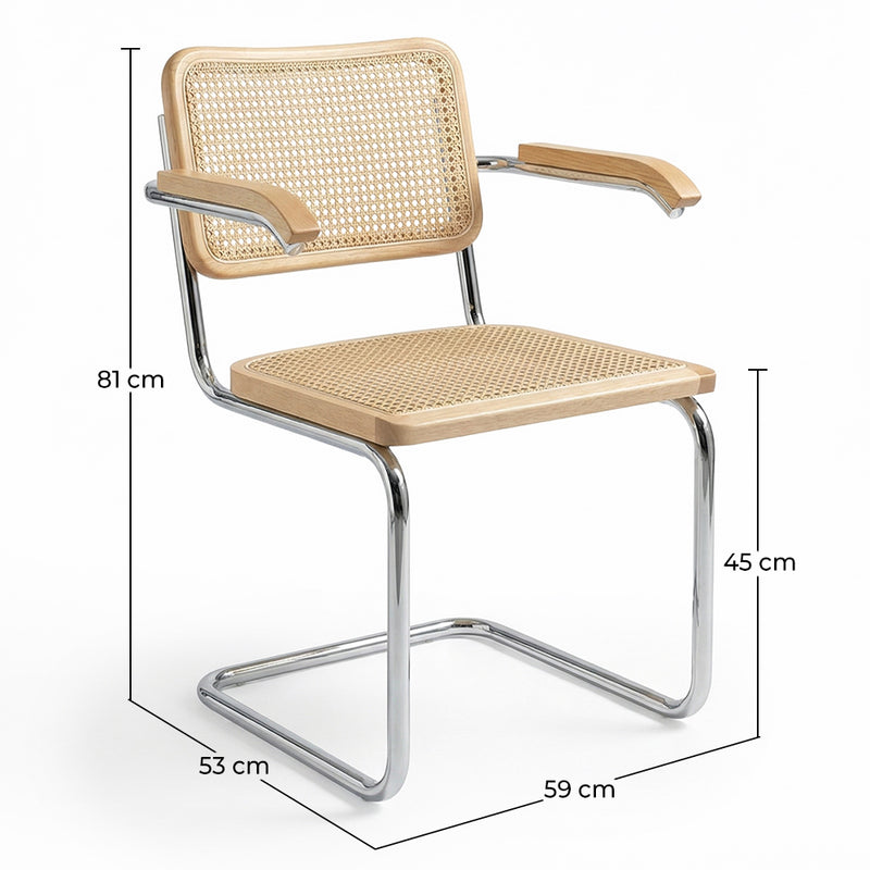 Dining Chair with Armrests - Vintage Design - Wood and Rattan - Bruna - gallery 11
