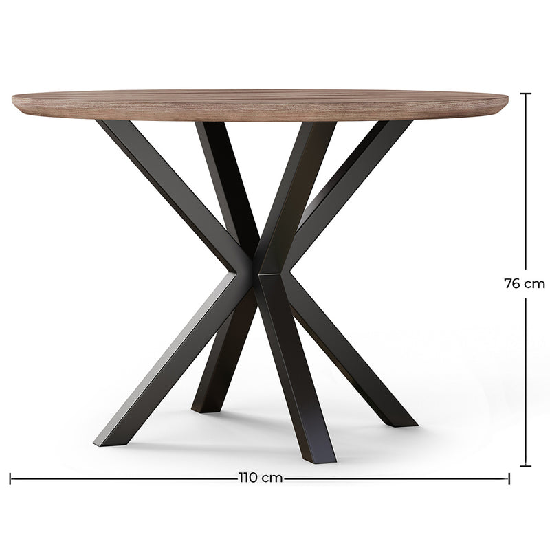 Round Dining Table - Industrial - Wood and Metal - Bayron - Dimensions diagram