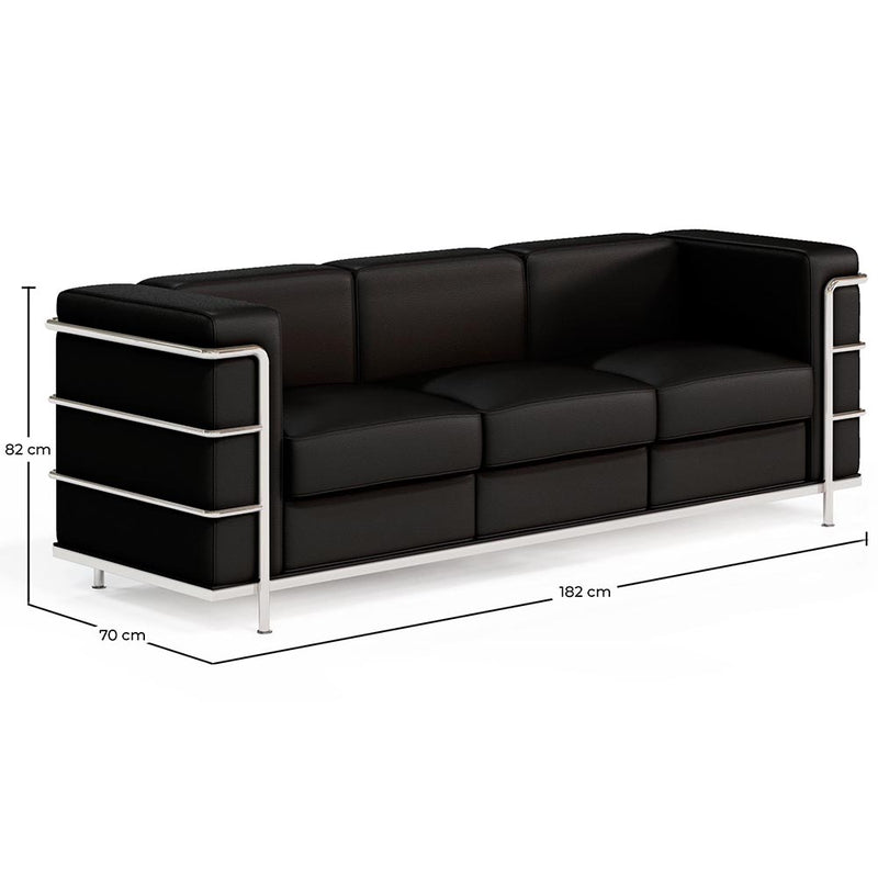 3-Seater Sofa - Upholstered in Vegan Leather - Lecur - Dimensions diagram