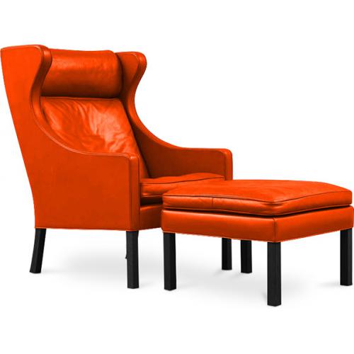 Fauteuil avec Repose-Pieds - Revêtement en Cuir - Micah