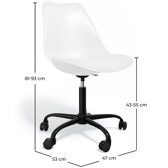 Office Chair with Wheels - Swivel Desk Chair - Tulip Black Frame - Dimensions diagram
