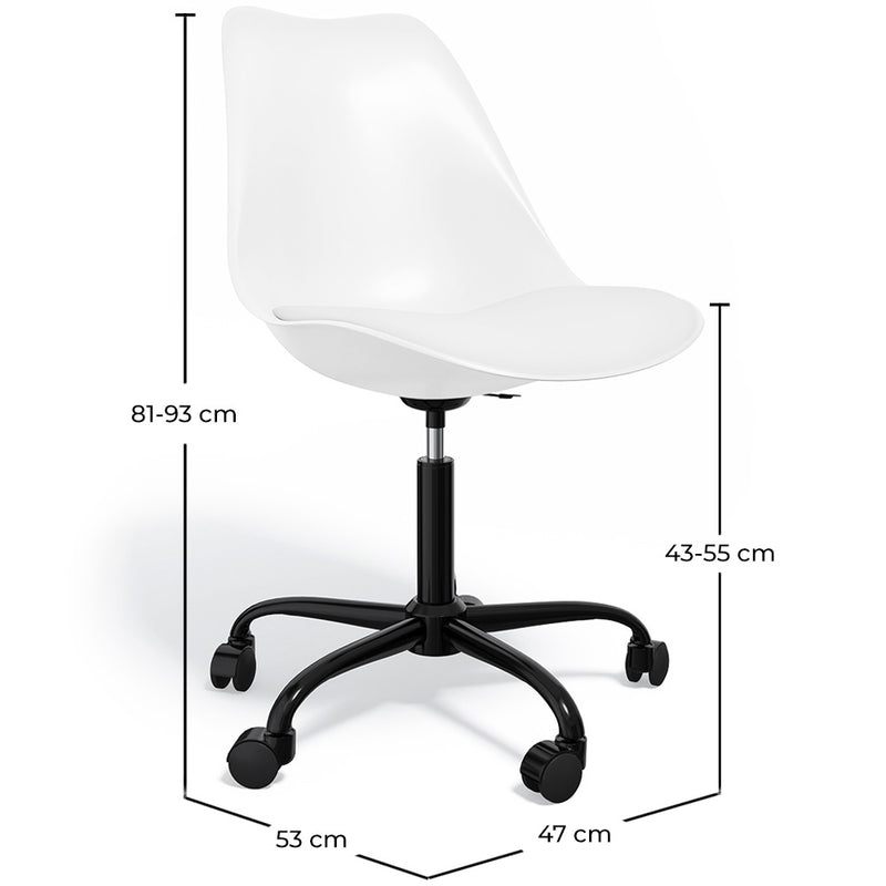 Office Chair with Wheels - Swivel Desk Chair - Tulip Black Frame - Dimensions diagram