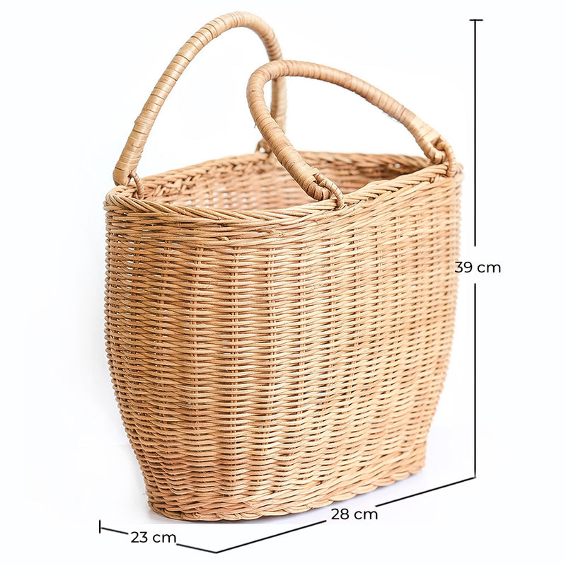 Rattan Basket with Handles - Keray - Dimensions diagram