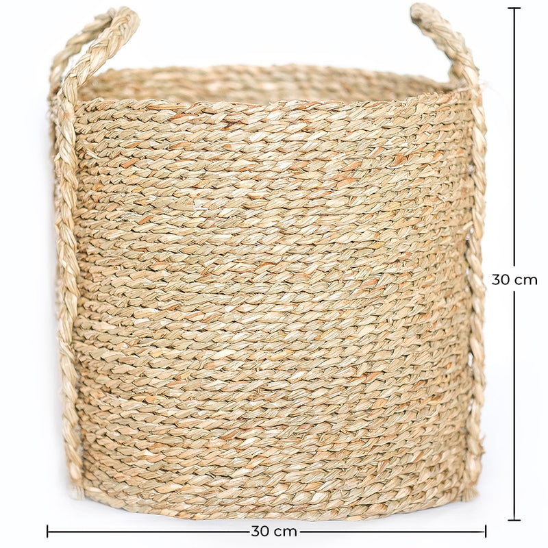 Natural Fiber Basket with Handles - 30x30CM - Taral - Dimensions diagram