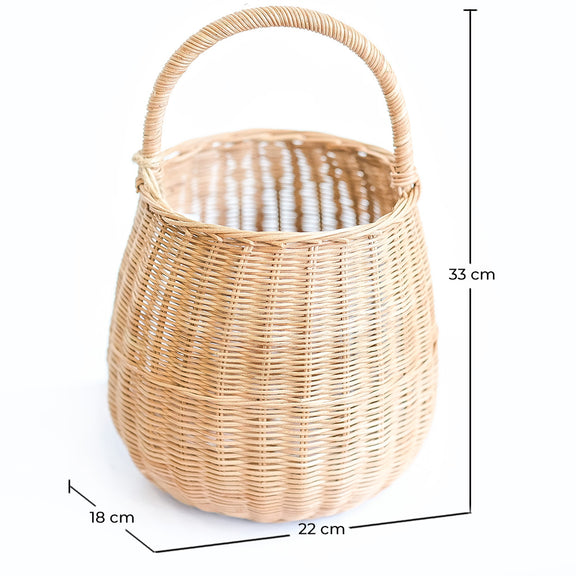 Rattan Basket with Handle - 33x22CM - Vernu - Dimensions diagram