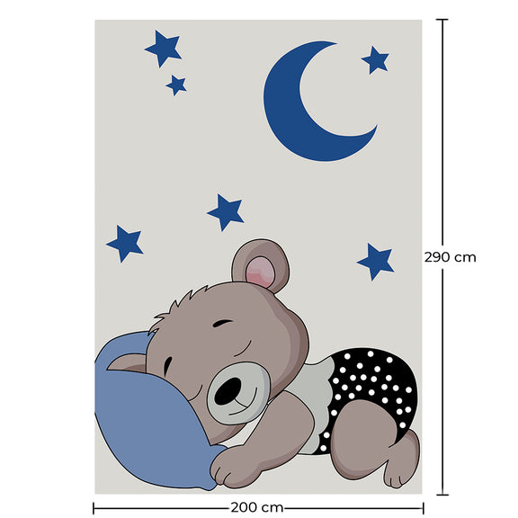 Large Kids Sleeping Bear Design Carpet - Blue and Grey (290x200 cm) - Hercai - gallery 1