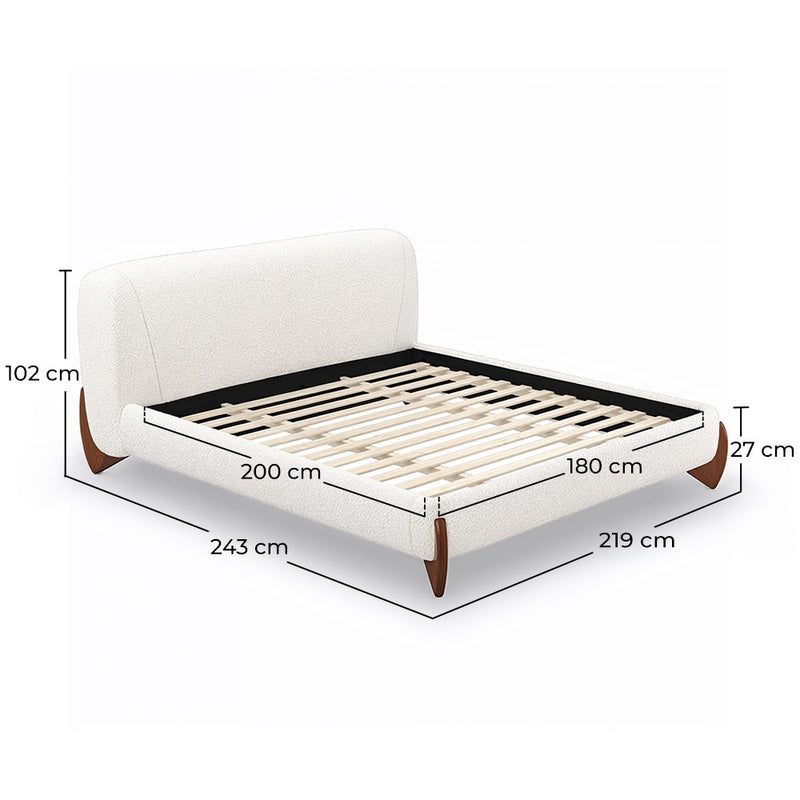 Double bed 180x200 CM Bed - Upholstered in Bouclé Fabric - Dream - Dimensions diagram