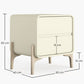 Modern Scandi nightstand covered in faux leather with 2 drawers and natural wood legs - Bennis - Dimensions diagram