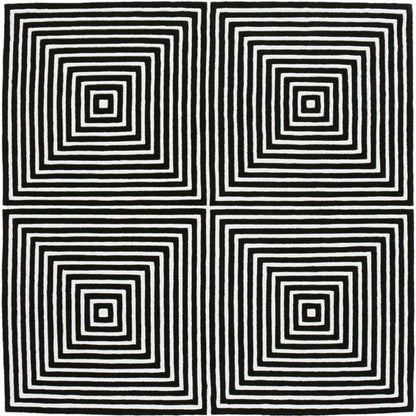 Firkantet uldtæppe – sort-hvidt geometrisk design – 200 x 200 cm – Pymer