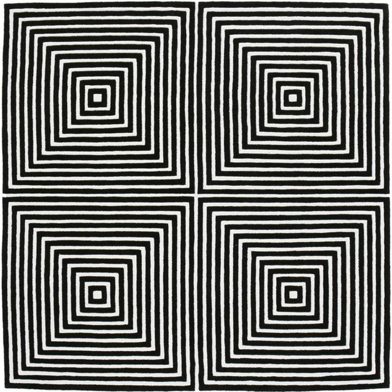 Firkantet uldtæppe – sort-hvidt geometrisk design – 200 x 200 cm – Pymer
