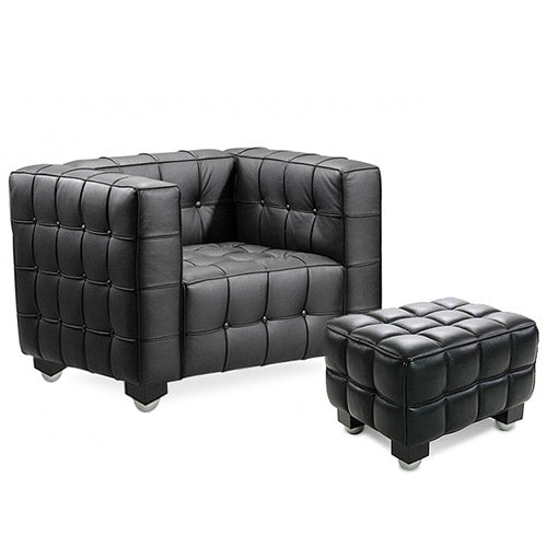 Armchair with Footrest - Upholstered Leather Covering - Nubuck