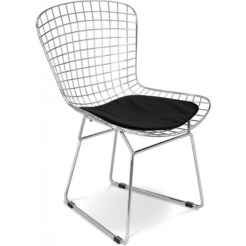 Chaise de salle à manger en acier – Design en grille avec coussin – Lived - Noir