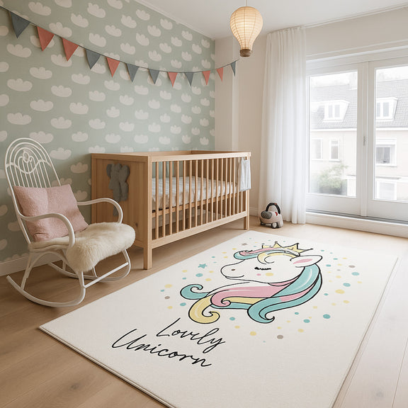 Large Kids Unicorn Design Carpet - Multicolor (290x200 cm) - Style - gallery 1