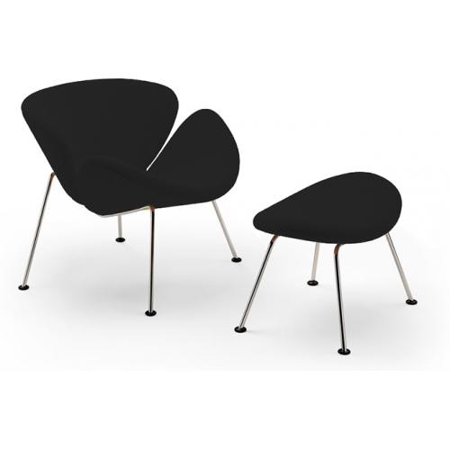 Design Armchair with Footrest - Leather Upholstery - Chunk