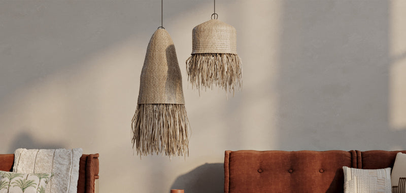 Lustre de plafond en raphia - Suspension de style Boho Bali - Lanui